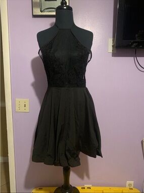 Women's Black Halter Lace See through lace dress